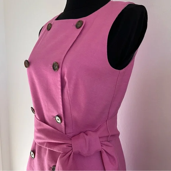 SOLD J CREW Linen Blend Double Breasted Belted Pink Dress Pockets Size 6 - Picture 5 of 11
